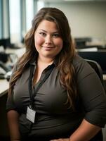 a woman in a business suit sitting at a desk generative ai photo