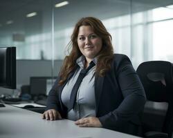 a woman in a business suit sitting at a desk generative ai photo