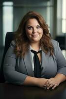 a woman in a business suit sitting at a table generative ai photo