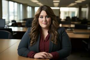 a woman in a business suit sitting at a table generative ai photo