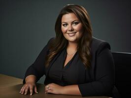 a woman in a business suit sitting at a table generative ai photo