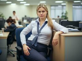 a woman in a business suit sitting on a chair in an office generative ai photo