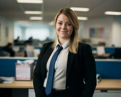 a woman in a business suit standing in an office generative ai photo