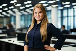 a woman in a business suit standing in an office generative ai photo