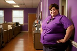 a woman in a purple shirt generative ai photo