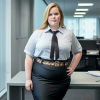 a woman in a skirt and shirt standing in an office generative ai photo