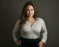 un mujer en un blanco camisa y negro pantalones generativo ai foto