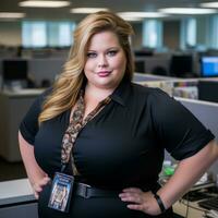 a woman in an office with her hands on her hips generative ai photo
