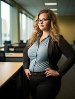 a woman in glasses standing in an office generative ai photo