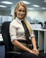 a woman sitting in an office chair generative ai photo