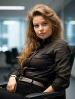 a woman sitting in an office chair generative ai photo