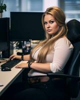 a woman sitting in front of a computer generative ai photo