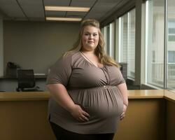 a woman standing in an office with her hands on her hips generative ai photo