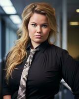 a woman wearing a black shirt and a tie generative ai photo