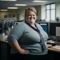 a woman wearing a blue shirt generative ai photo