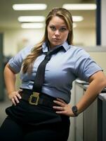 un mujer vistiendo un azul camisa generativo ai foto