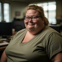 a woman wearing a green shirt generative ai photo