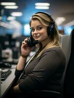 a woman wearing a headset generative ai photo