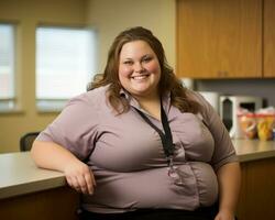 a woman wearing a purple shirt generative ai photo