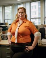 a woman wearing an orange shirt generative ai photo