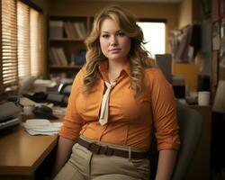 a woman wearing an orange shirt generative ai photo