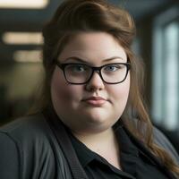 a woman wearing glasses and a black shirt generative ai photo