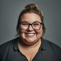 un mujer vistiendo lentes y un negro camisa generativo ai foto