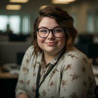 a woman wearing glasses and a floral shirt generative ai photo