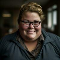 a woman wearing glasses and a jacket generative ai photo