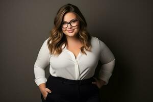 a woman wearing glasses and a white shirt generative ai photo
