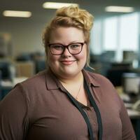 a woman wearing glasses in an office generative ai photo