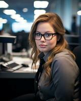 un mujer vistiendo lentes generativo ai foto