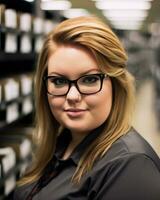 a woman wearing glasses generative ai photo