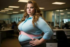 a woman with a big belly in an office generative ai photo