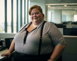 a woman with a big belly standing in an office generative ai photo