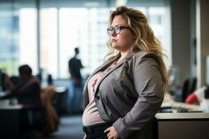a woman with glasses standing in an office generative ai photo