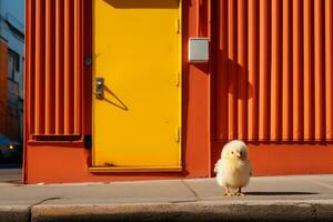 a yellow door on the side of a building generative ai photo