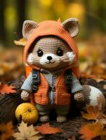 amigurumi raccoon in orange vest and orange hat generative ai photo