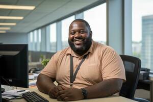 an african american man sitting at a desk in front of a computer generative ai photo