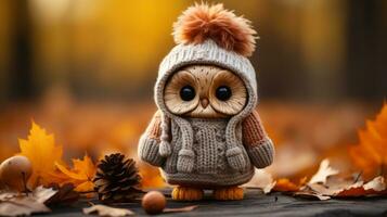 an adorable little owl wearing a sweater and hat generative ai photo