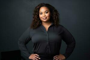 an african american woman wearing a black shirt and black pants generative ai photo