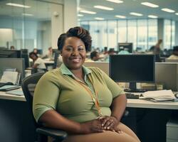 an african american woman sitting at her desk in an office generative ai photo