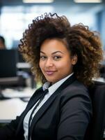 un africano americano mujer con Rizado pelo generativo ai foto