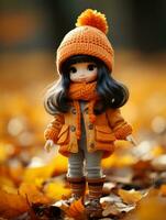 un imagen de un muñeca vistiendo un naranja Saco y botas generativo ai foto