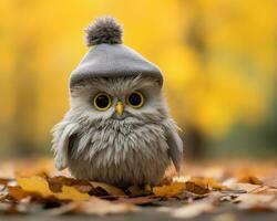 an owl wearing a hat and sitting on the ground generative ai photo