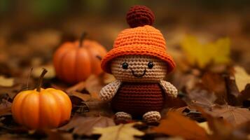 crochet amigurumi acorn pumpkin generative ai photo