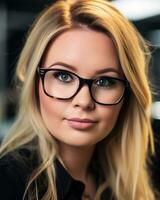 portrait of a beautiful blonde woman wearing glasses generative ai photo