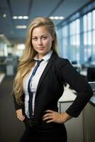 portrait of a business woman in an office stock photo generative ai