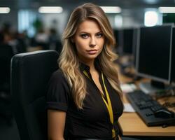 portrait of a business woman in the office stock photo generative ai