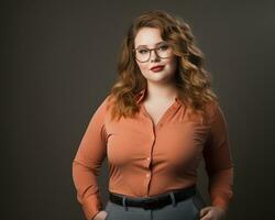 portrait of a business woman with glasses on dark background generative ai photo